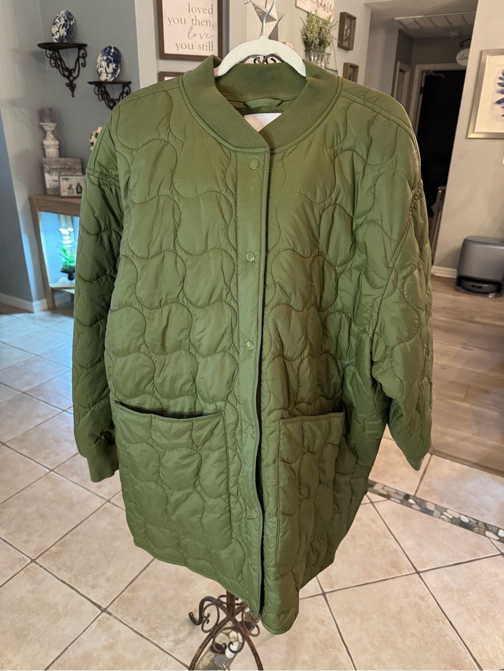 Madewell 4X Olive Green Quilted Liner Jacket Long Coat Oversized Utility